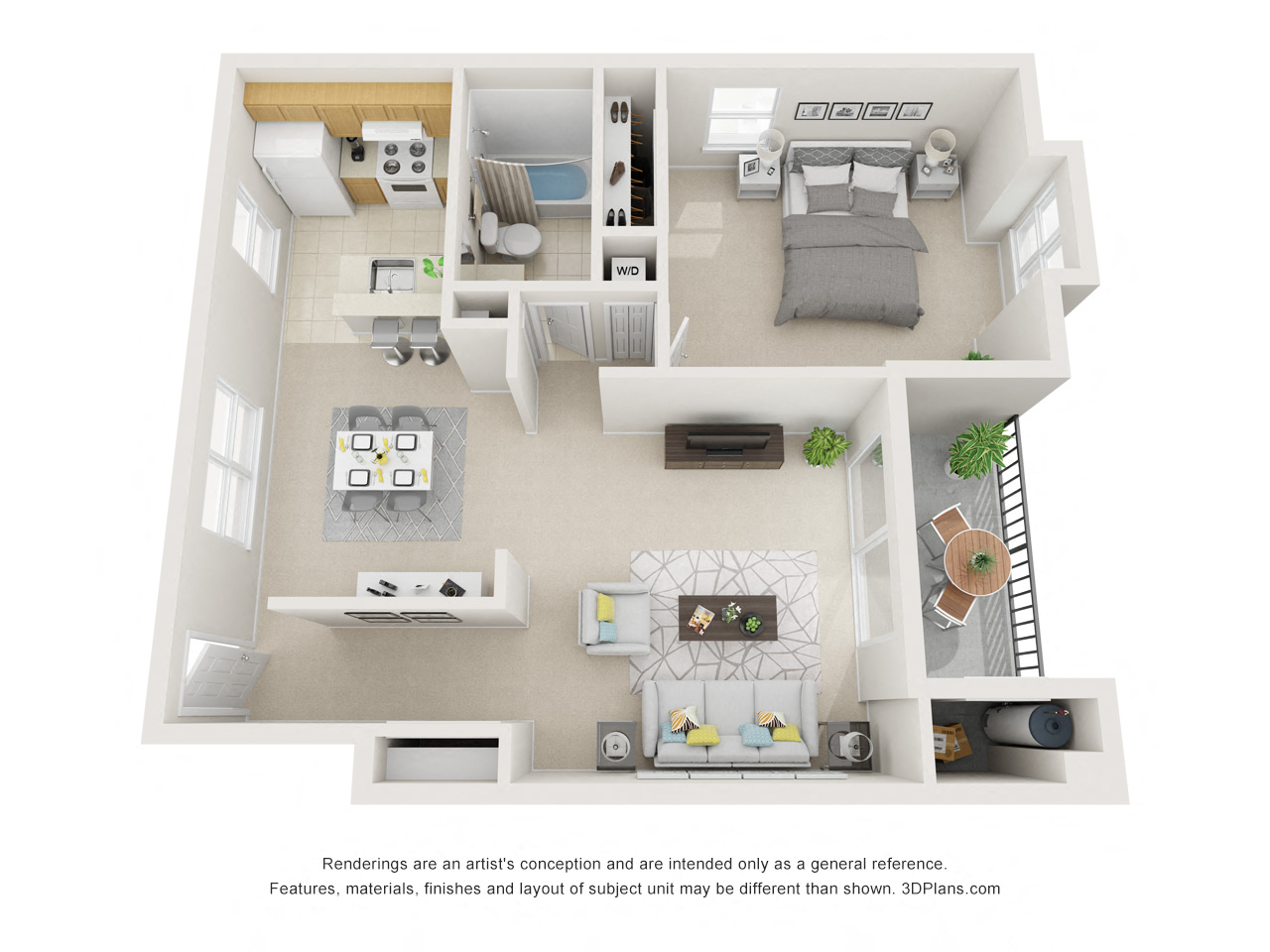 Floor plan for 1 bed, 1 bath, 814 sqft